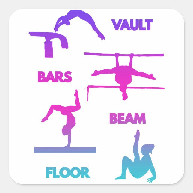 Sticker Carré Gymnastique Pink Violet Turquoise Vault Bars Poutr (Devant)