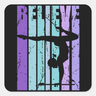 Sticker Carré Gymnastique vintage Gymnaste Beam Queen Believe