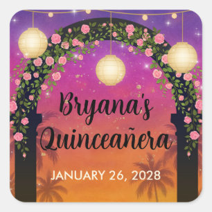 Sticker Carré Hacienda Sunset Floral Arch Quinceañera 