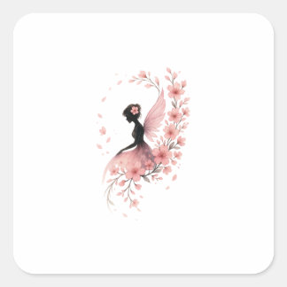 Sticker Carré Hada Rosa con Flores de Sakura