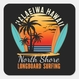 Sticker Carré Haleiwa Hawaii North Shore Longboard Surf