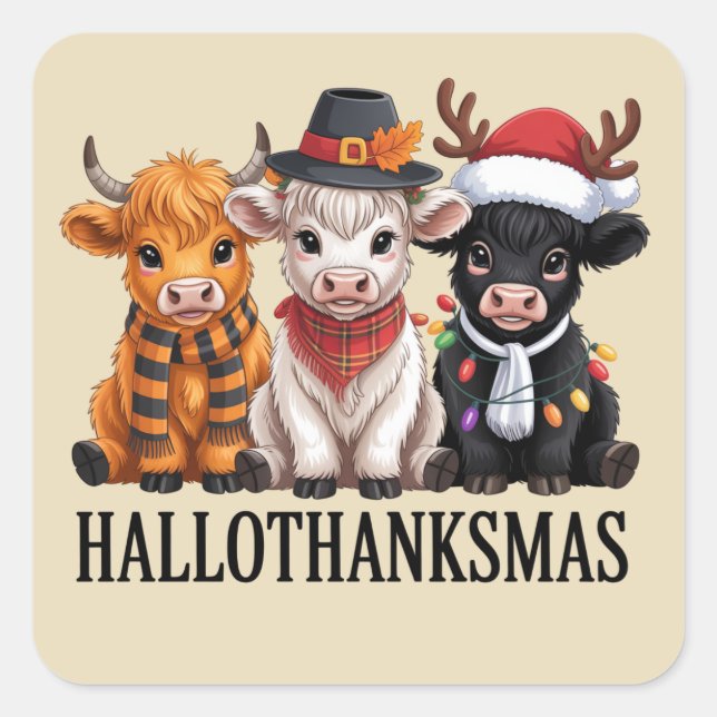 Sticker Carré Hallothanksmas Chute Vache saison Éffrayante Fermi (Devant)