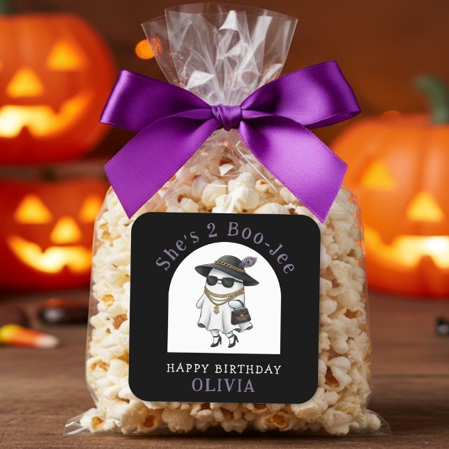 Sticker Carré Halloween 2 Anniversaire Fête Ghost Two Boujee (Halloween 2nd Birthday Party Ghost Two Boujee Square Sticker
)