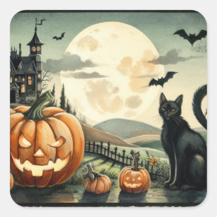 Sticker Carré Halloween/Automne/Automne/citrouille/chat