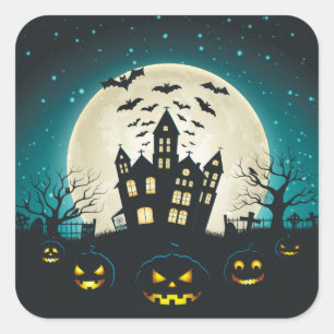 Sticker Carré Halloween bleu et noir