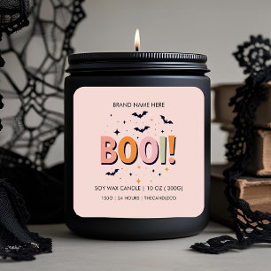 Sticker Carré Halloween "BOO !" Bougie   Bats mignons Pastel