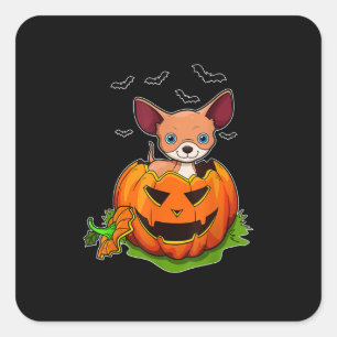 Sticker Carré Halloween Chihuahua Amoureux de les chiens Citroui