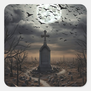Sticker Carré Halloween cimetière Déplaisant cimetière gothique