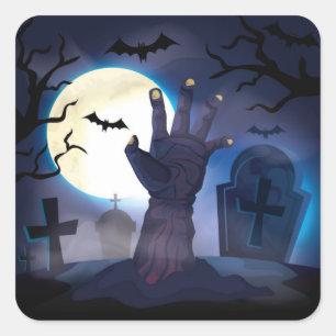 Sticker Carré Halloween cimetière hanté