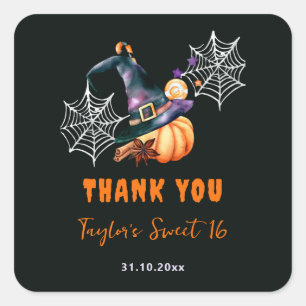 Sticker Carré Halloween Citrouille sorcière Casquette Ghosts mig