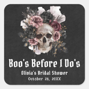 Sticker Carré Halloween Crâne Boo's Before I Do's Enterrement de