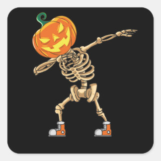 Sticker Carré Halloween Dabbing Skeleton Citrouille Head Dance D