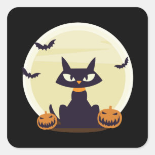 Sticker Carré Halloween de chat noir