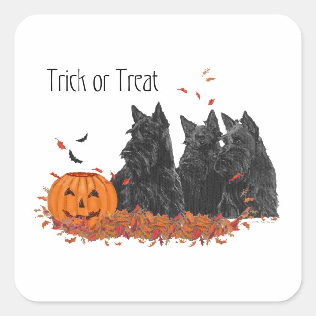 Sticker Carré Halloween des Terriers écossais (Devant)