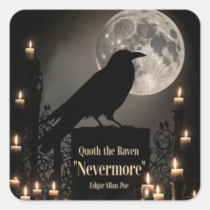Sticker Carré Halloween Edgar Allan Poe Corbeau Gothique