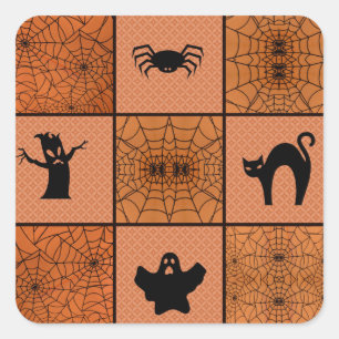 Sticker Carré Halloween Éffrayant orange Collage Web