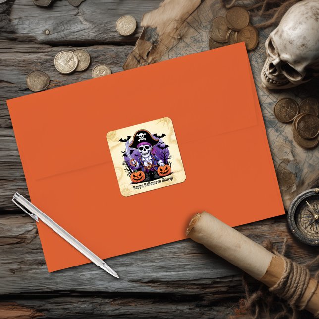 Sticker Carré Halloween éffrayant Pirate de squelette (Créateur téléchargé)
