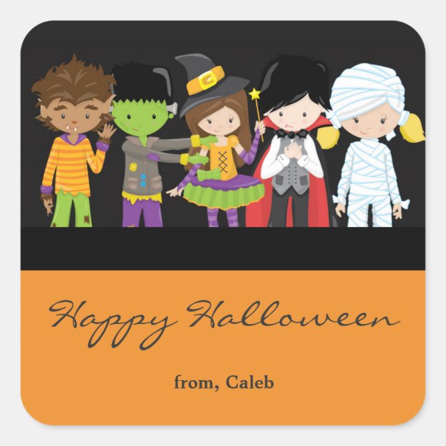 Sticker Carré Halloween Enfants en costume mignonne Party Favori (Devant)