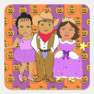 Sticker Carré Halloween Enfants en costumes