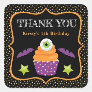 Sticker Carré Halloween Eyeball Cupcake & Pois Anniversaire