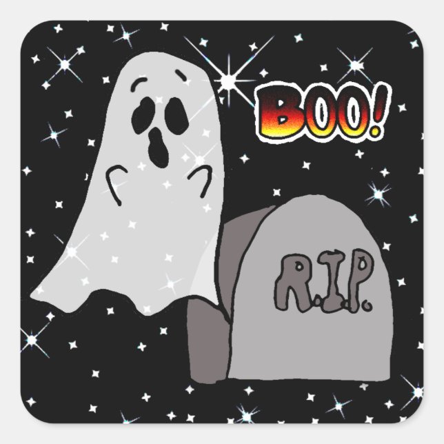 Sticker Carré Halloween Ghost et Tombstone Boo (Devant)
