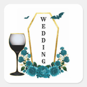 Sticker Carré Halloween gothique Turquoise or café Mariage flora