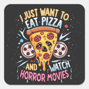 Sticker Carré Halloween humoristique dire pizza et films d'horre