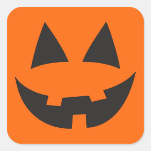 Sticker Carré Halloween Jack-O-Lantern Citrouille Face Sihouette
