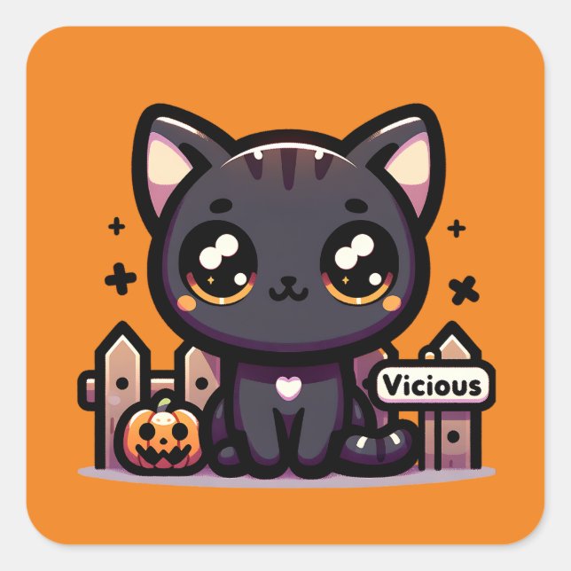 Sticker Carré Halloween Kitten Vicious Cute Chat (Devant)