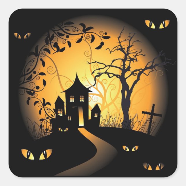 Sticker Carré Halloween - Les yeux intimidants qui vous regarden (Devant)