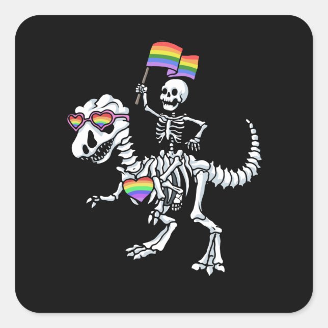 Sticker Carré Halloween LGBT T Rex Dinosaur Skeleton Gay pride (Devant)