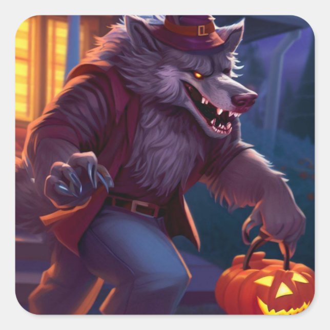 Sticker Carré Halloween/loup-garou/automne/automne (Devant)