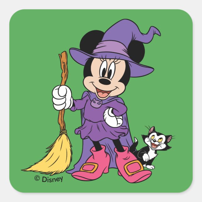 Sticker Carré Halloween Minnie habillée en sorcière mignonne (Devant)