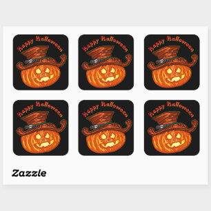 Sticker Carré Halloween Neon Glow Look Citrouille Party