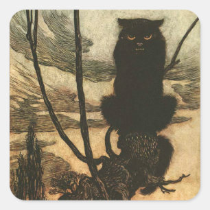 Sticker Carré Halloween noir Chat Vintage Rackham effrayant