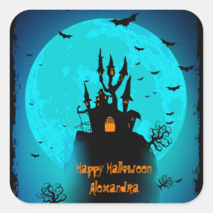 Sticker Carré Halloween noir et bleu effrayant