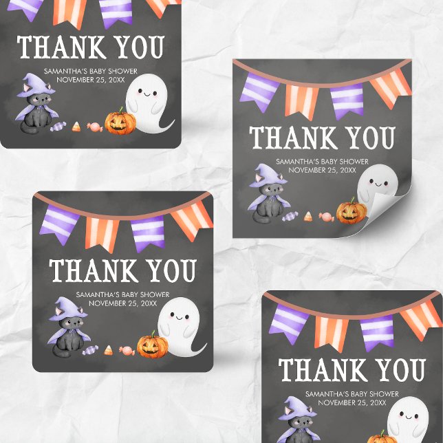 Sticker Carré Halloween Petit Boo Ghost Baby shower (Halloween A Little Boo is Almost Due Ghost Baby Shower Sticker)