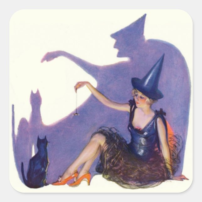 Sticker Carré Halloween Pin Up Girl Witch Envelope Seals  (Devant)