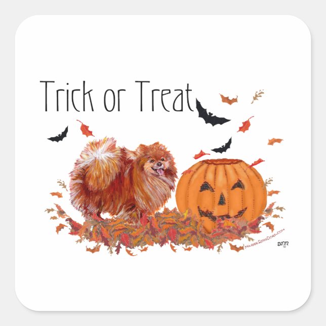 Sticker Carré Halloween Pomeranian (Devant)