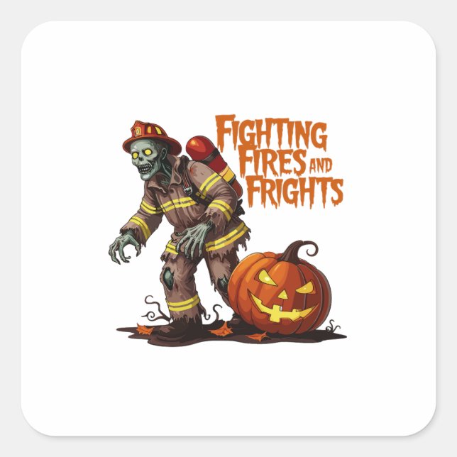 Sticker Carré Halloween pompier combattre les incendies et les p (Devant)