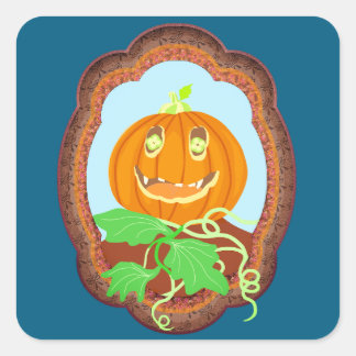 Sticker Carré Halloween pumpkin smiling whimsical and spooky