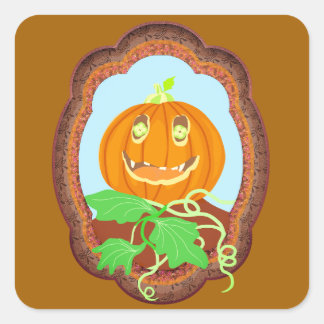 Sticker Carré Halloween pumpkin smiling whimsical and spooky