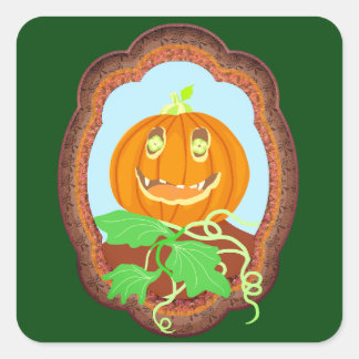 Sticker Carré Halloween pumpkin smiling whimsical and spooky