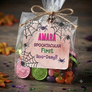 Sticker Carré Halloween Rose et araignées Anniversaire  Hallowee