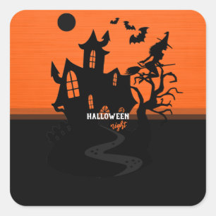 Sticker Carré Halloween Sorcière de nuit et chauves-souris Chass