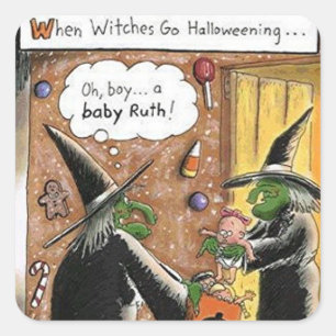 Sticker Carré Halloween sorcières amusantes Trick ou traitement