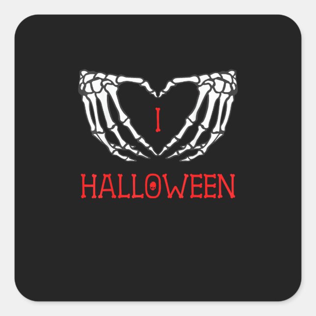 Sticker Carré Halloween Squelette Mains Formant Coeur Gothique (Devant)