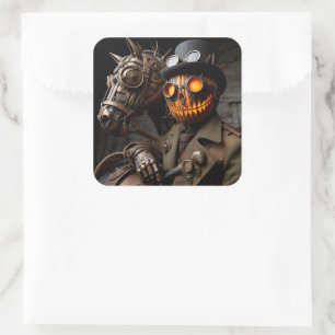 Sticker Carré Halloween Steampunk Jack-O-Lantern Horseman