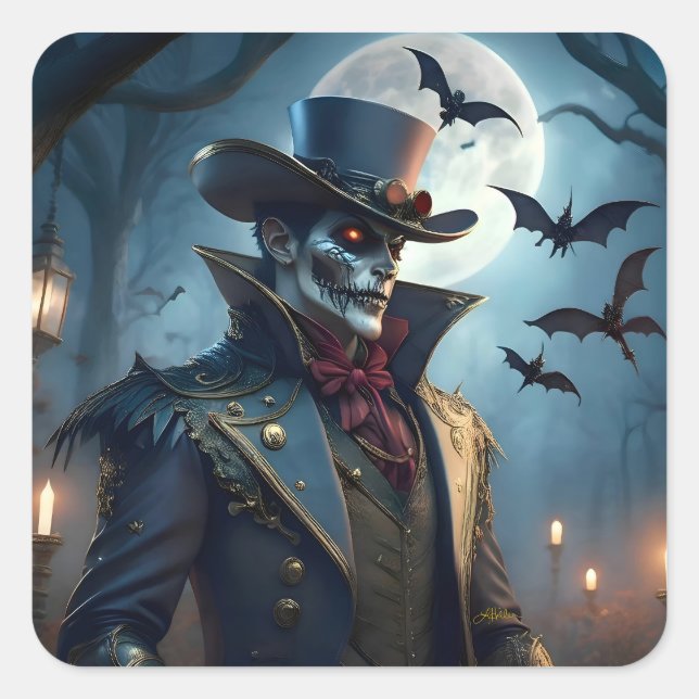Sticker Carré Halloween Steampunk Southern Gentleman Zombie (Devant)