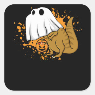 Sticker Carré Halloween T Rex Dinosaur Ghost Trick ou Treat